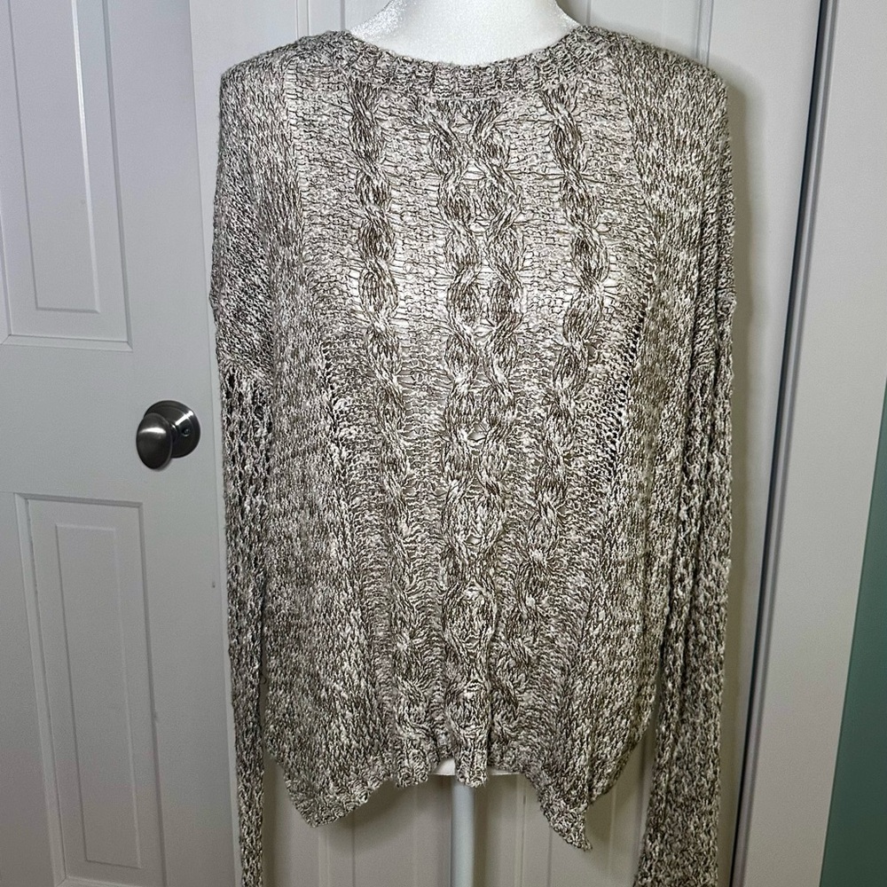 Hem & Thread Olive Green and Cream Cable Knit Sweater